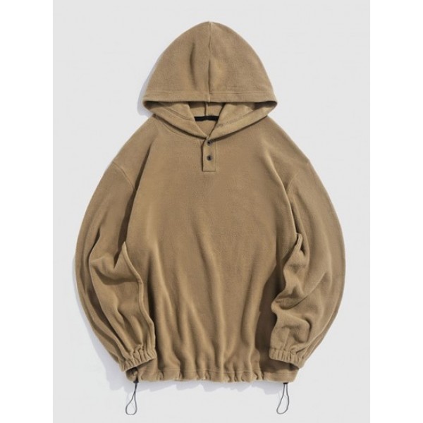 Fuzzy Polar Fleece Drawstring Hem Button...