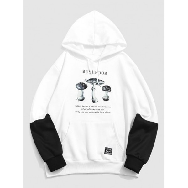 Streetwear Mushroom Letter Graphic Colorblock Fleece-lined Hoodie