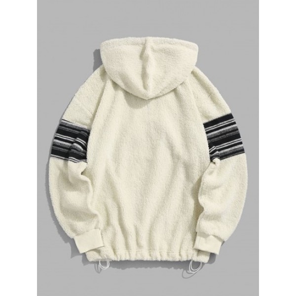 Striped Quarter Zip Fluffy Teddy Faux Fur Vintage Hoodie Striped Quarter Zip Fluffy Teddy Faux Fur Vintage Hoodie