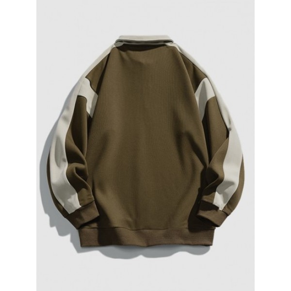 Colorblock Half Zip Drop Shoulder Sweatshirt