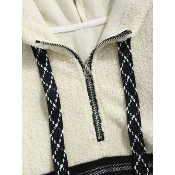 Striped Quarter Zip Fluffy Teddy Faux Fur Vintage Hoodie Striped Quarter Zip Fluffy Teddy Faux Fur Vintage Hoodie