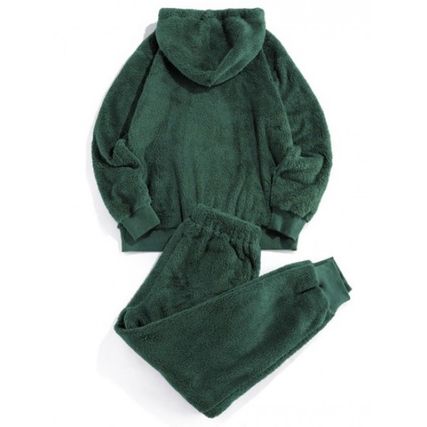 Letter Pattern Fluffy Hoodie And Pants Two Piece Set Letter Pattern Fluffy Hoodie And Pants Two Piece Set