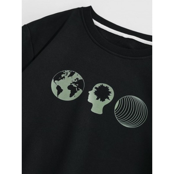 Earth Figure Letter Print Streetwear Sweatshirt